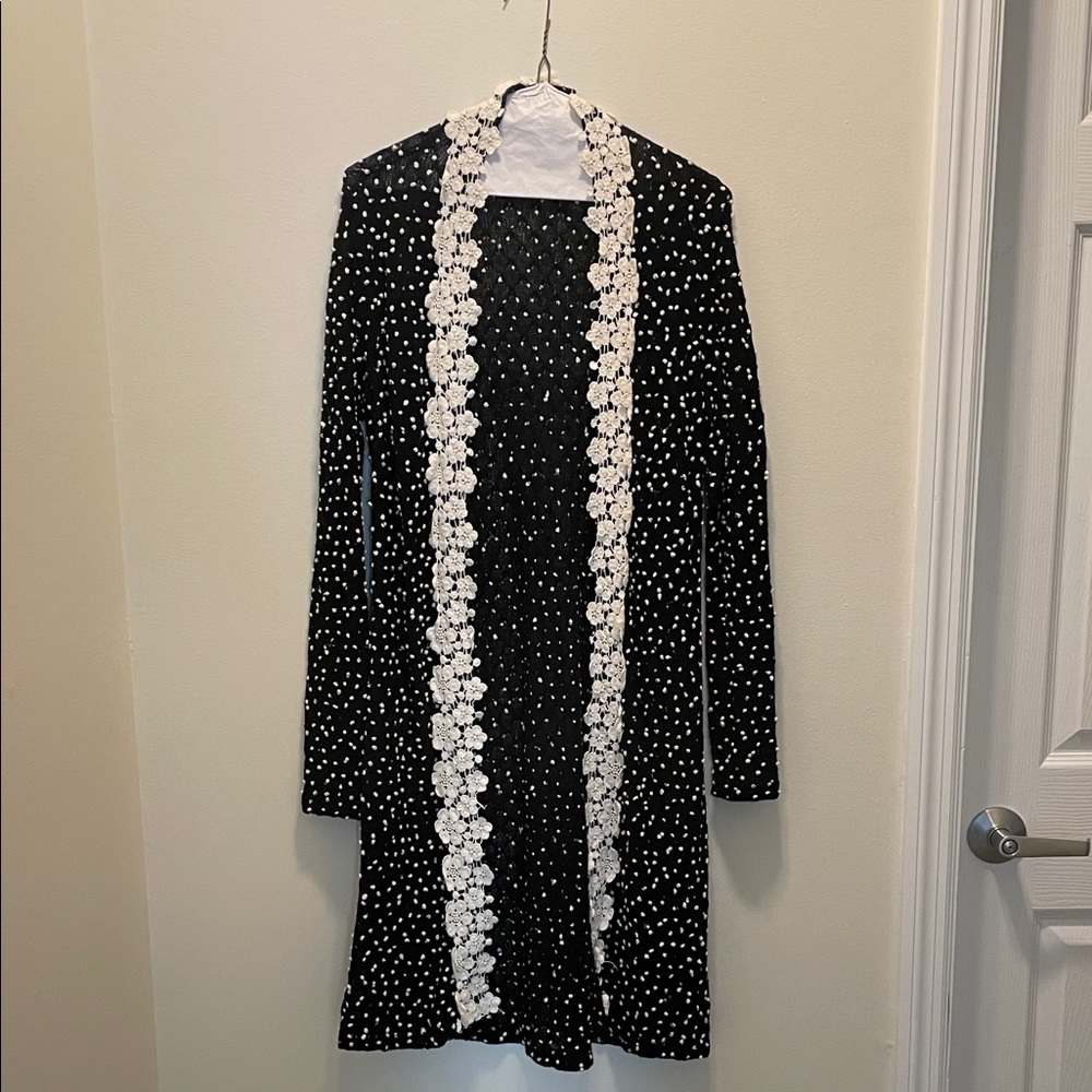 A'Reve Black and White Lace Cardigan